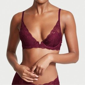 Victoria’s Secret Lace Wine Red Love Cloud Lightly Lined Plunge Bra 36DDD